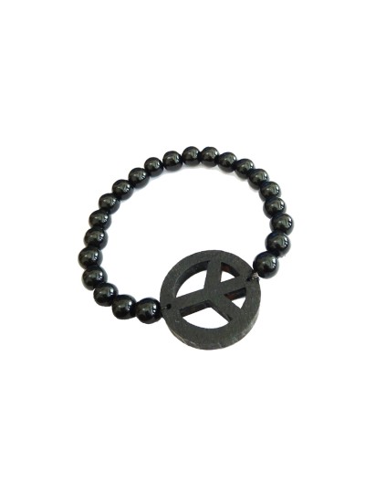 Peace Sign Symbol Onyx Beads Bracelet By Menjewell